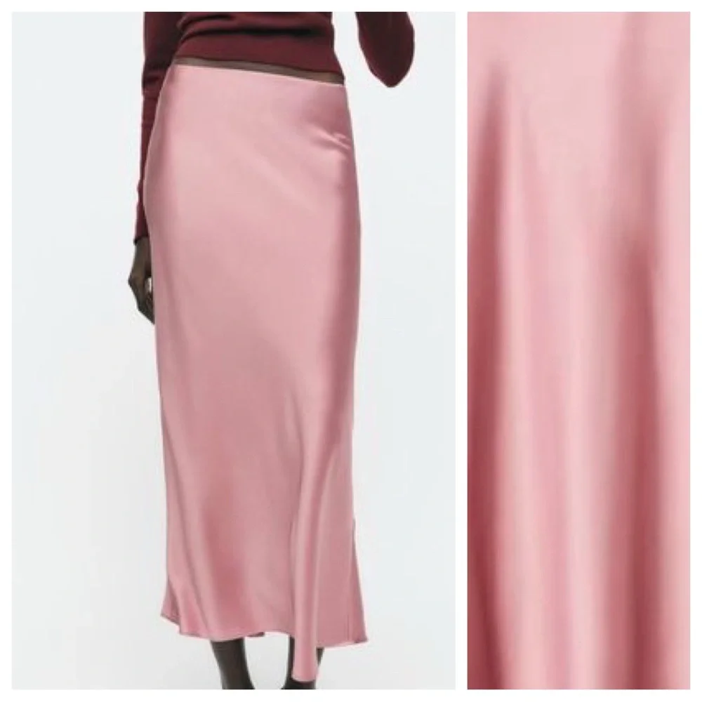 NWT. Zara Pink Satin Effect Midi Skirt. Size XS. - Picture 3 of 8